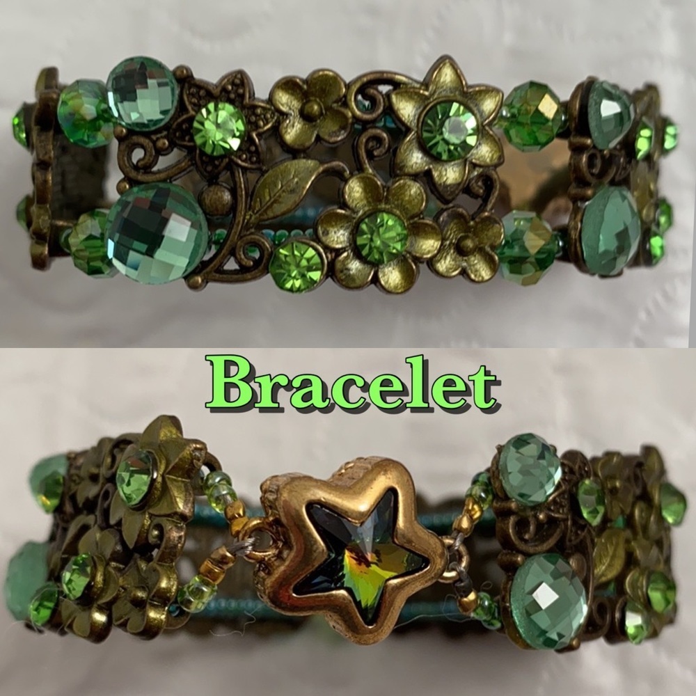 Handmade green teal rhinestone magnetic bracelet